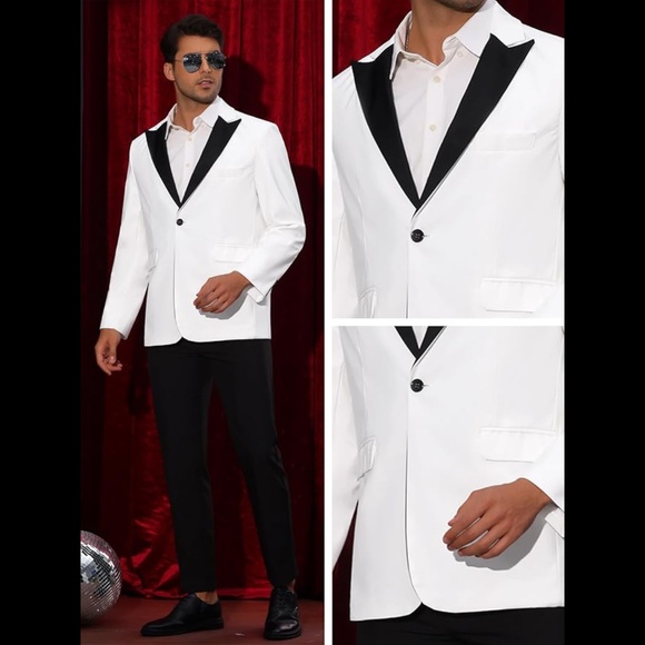 Men's Peak Lapel Classic Single Breasted Suit Jacket - Picture 2 of 8